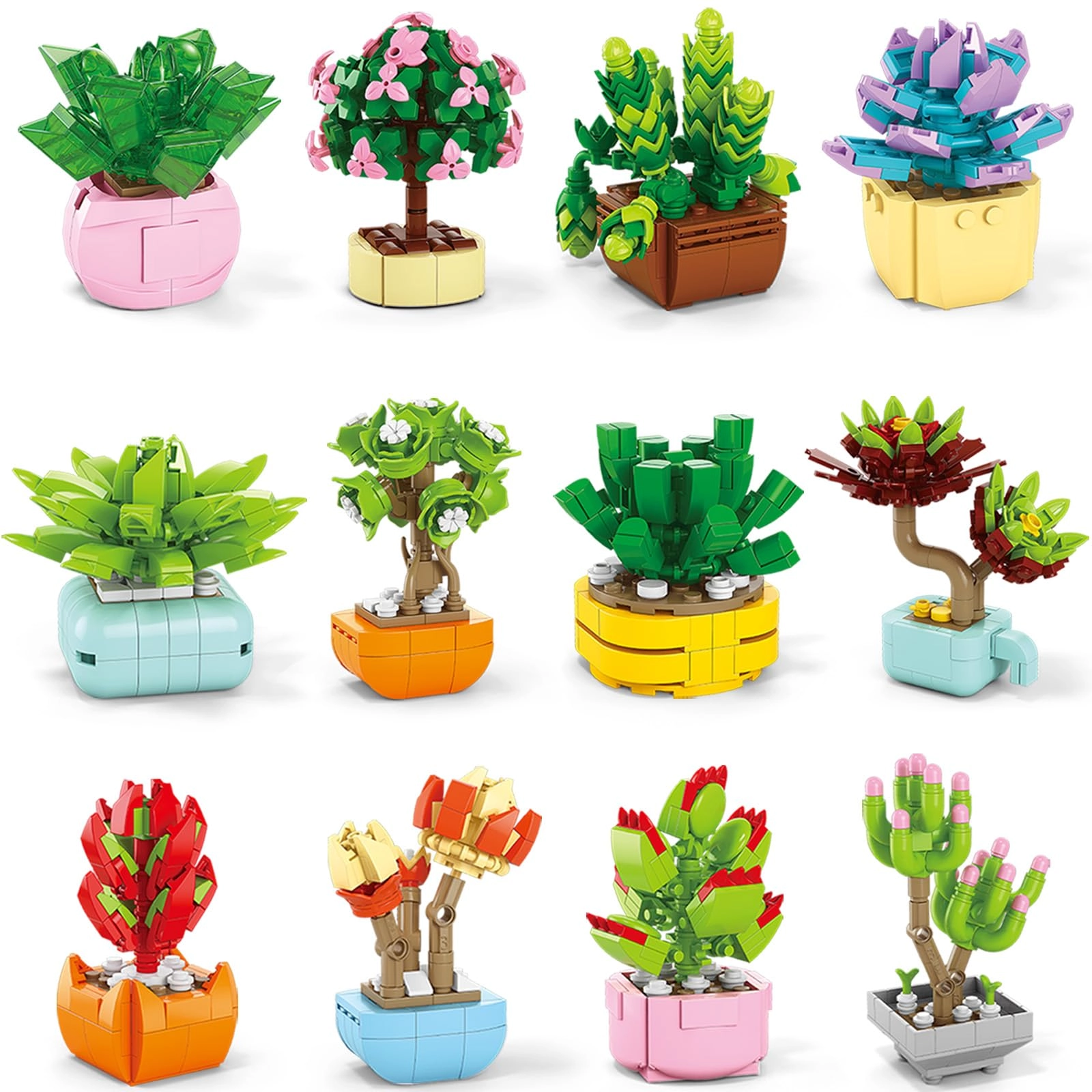 Qinline Succulents Building Blocks - Plants 24pcs