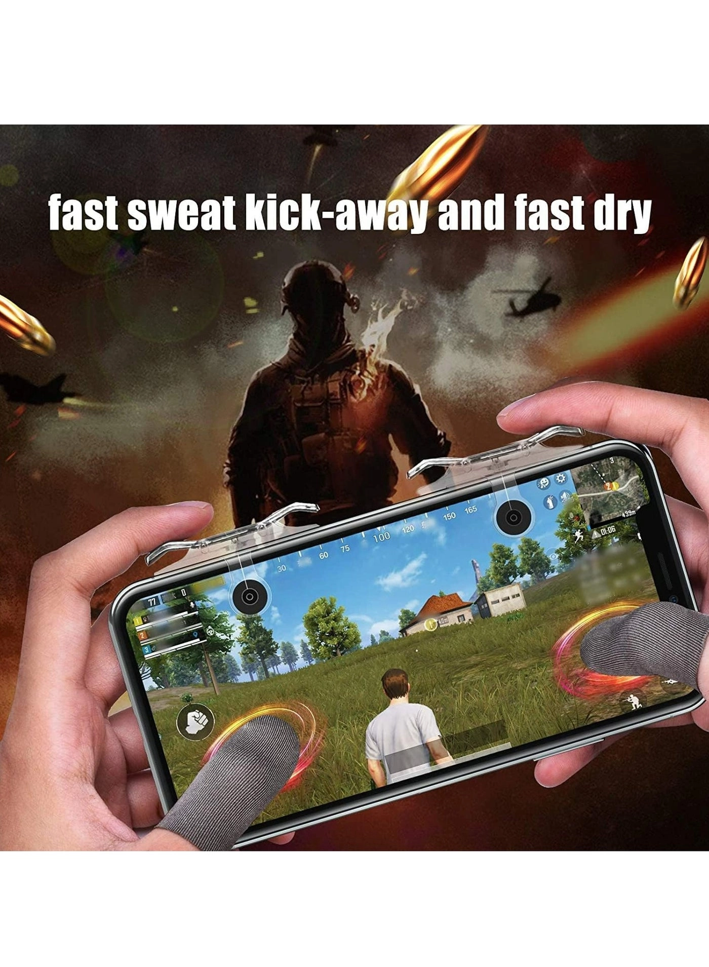 Anti-Sweat Gaming Finger Sleeves - 12Pcs + Mobile L1R1 Game Triggers - 2Pcs