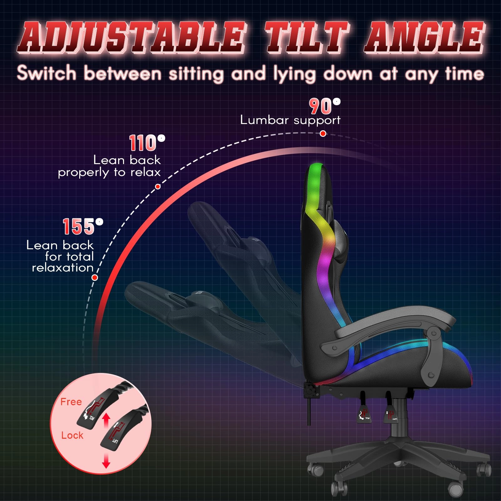 white LED gaming chair - RGB Reclining PU Leather