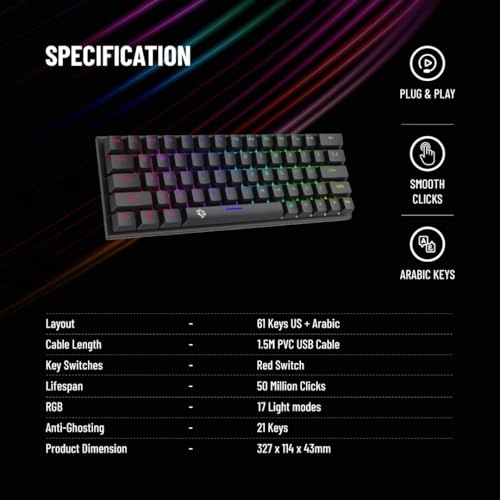 61 Keys Pudding Mechanical Keyboard - EN/AR Wired