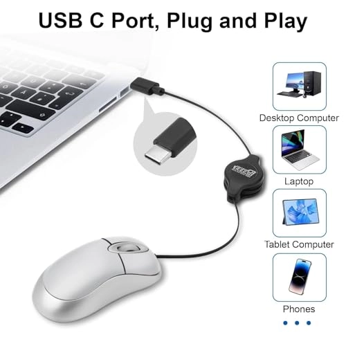 Mini Retractable Cable Mouse - USB Wired Pack