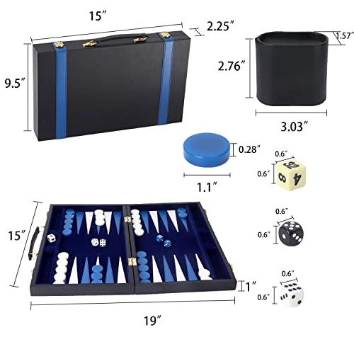 Backgammon Set - Leather-black&blue Medium