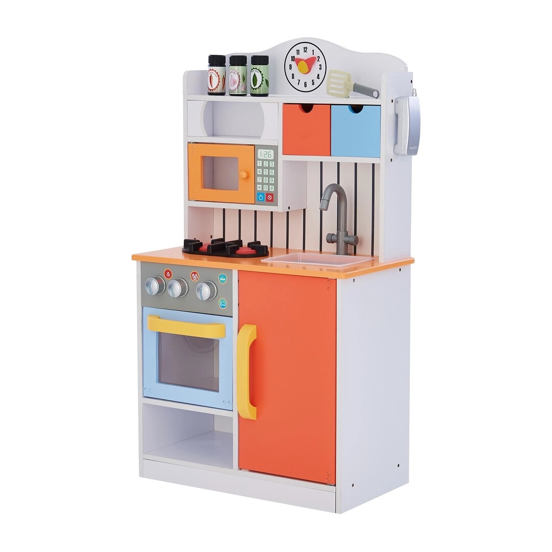 Teamson Kids Little Chef Florence Classic Kids Play Kitchen - Wood with Accessories 2 Drawers