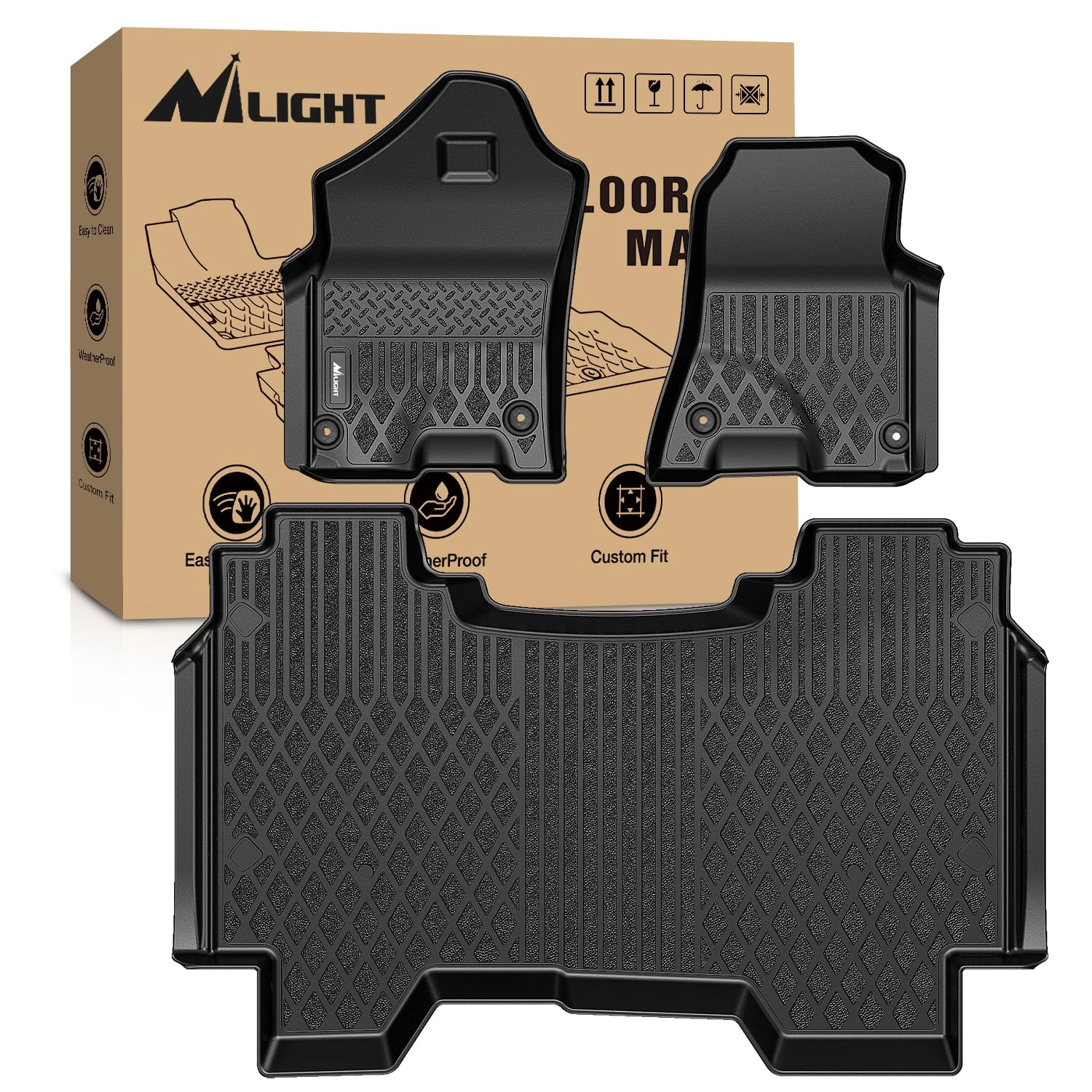 Nilight TPE Floor Mats - Dodge Ram 1500 New Body Crew Cab 2019-2024 Rear Storage Box