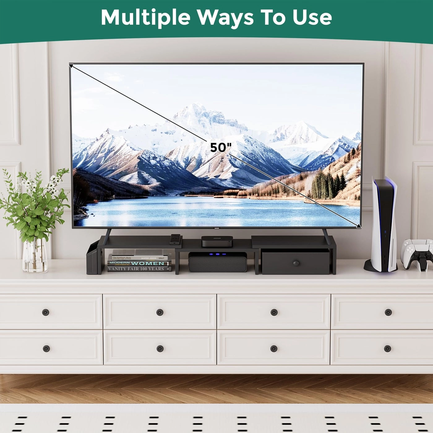 Dual Monitor Stand Riser - Adjustable Length Swivel Angle