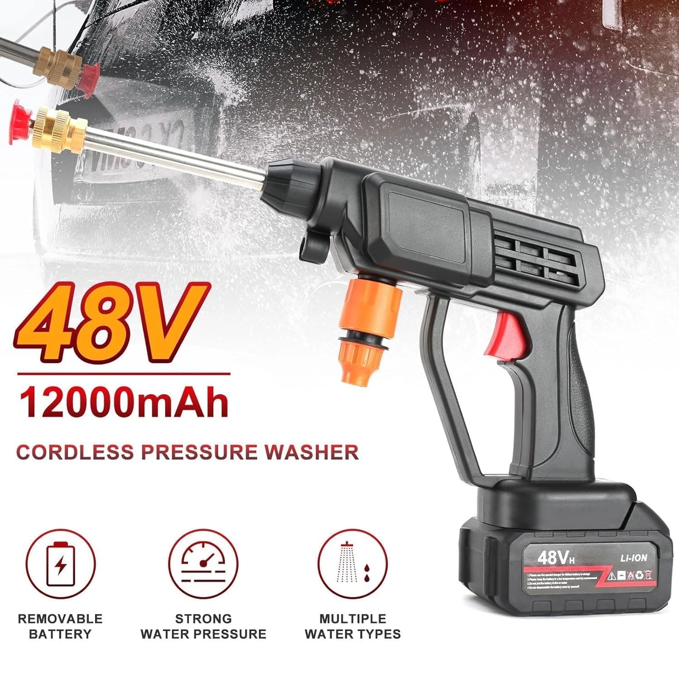 Cordless Electric High Pressure Car Washer - 48V 5M Hose