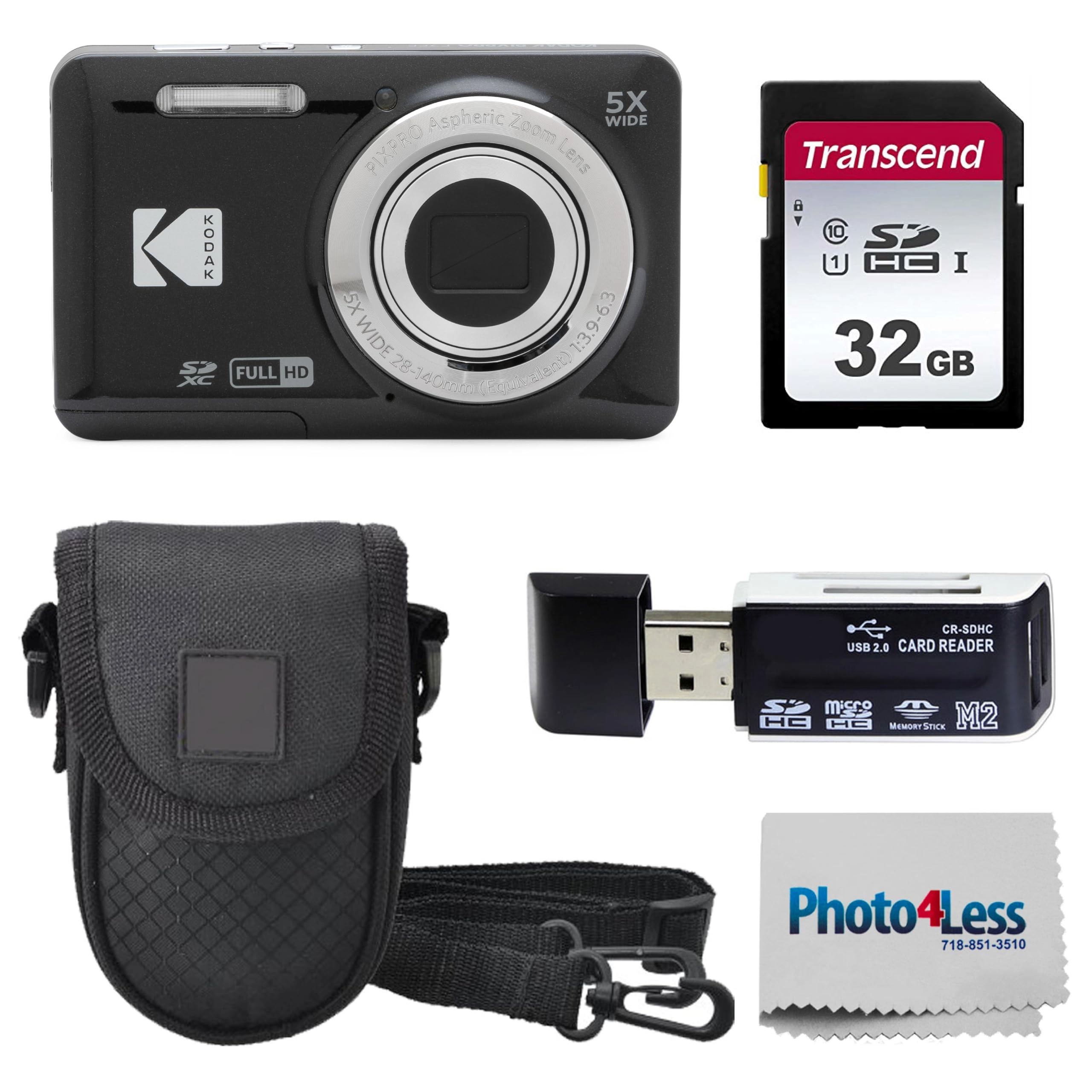 PIXPRO FZ55 + 64GB SDXC + Hard Shell Camera Case + SD Card Reader + Power2000 Rechargeable Li-Ion Battery