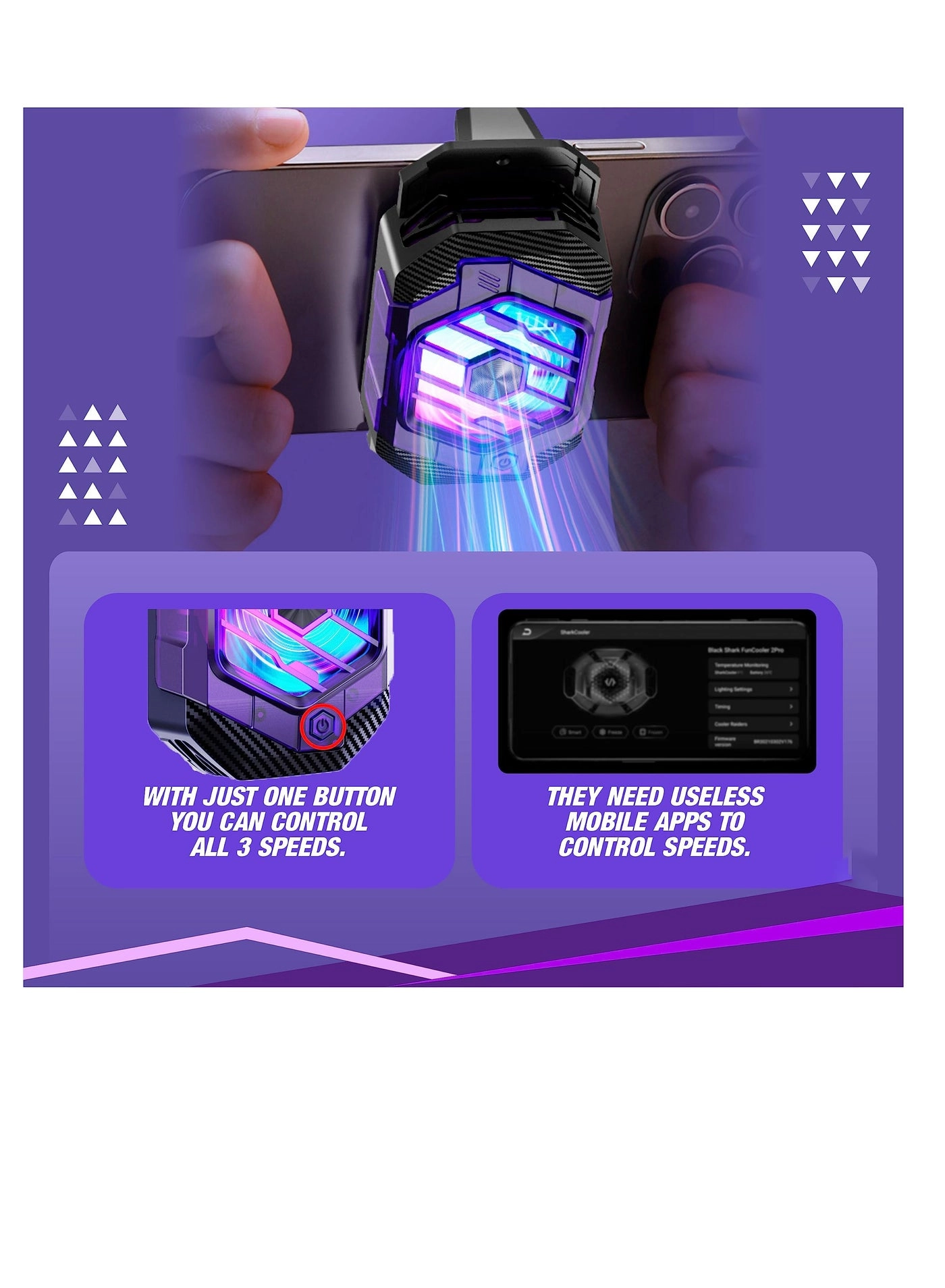 Phone Cooler RGB Gaming, Semiconductor Radiator Fast Cooling Pad Smartphone Compatible with iPhone/Android Pubg Mobile, Cod Mobile (Dark Purple and Black)