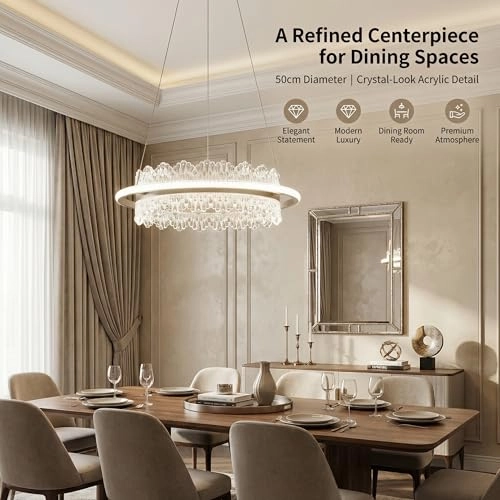 Round LED Chandelier - 3000K–6000K Dimmable