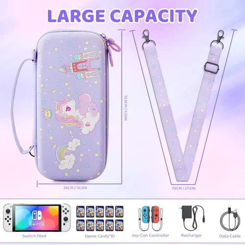 Carrying Case for Nintendo Switch OLED - Hard Storage Screen Protector 2 Thumb Caps