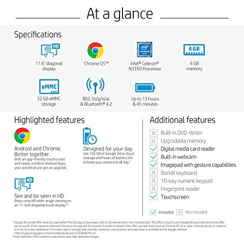 Chromebook x360 11-ae110nr - 11.6'' Celeron N3350 4GB LPDDR4 32GB eMMC