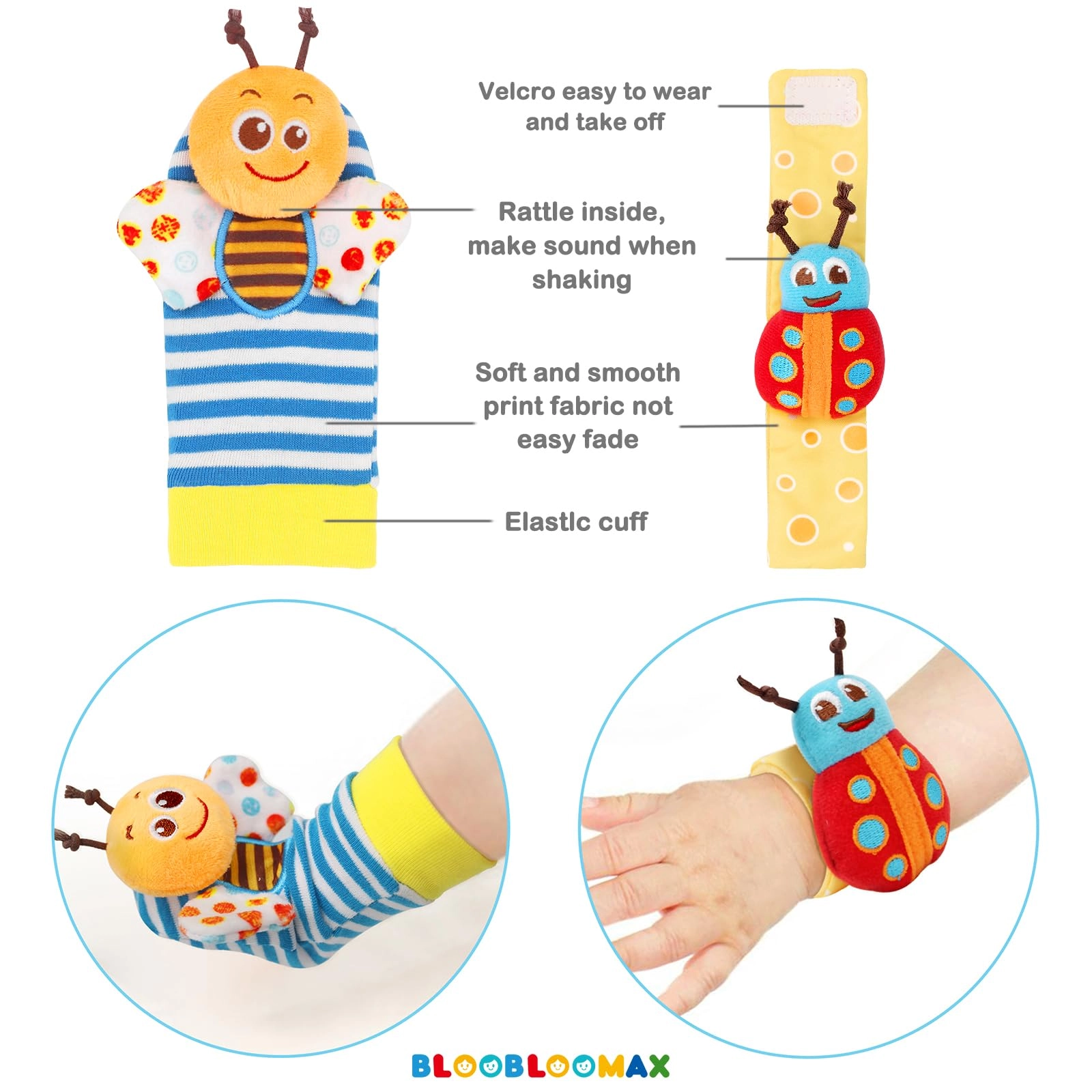 Wrist Rattle Socks and Foot Finder Set - 0-36 Months Fabric Bugs Cartoon Images 1.0 Count