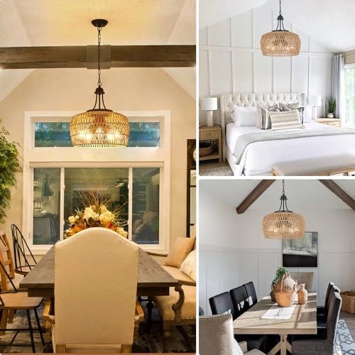 Rattan Chandelier - 19.7 to 80(MAX) inches