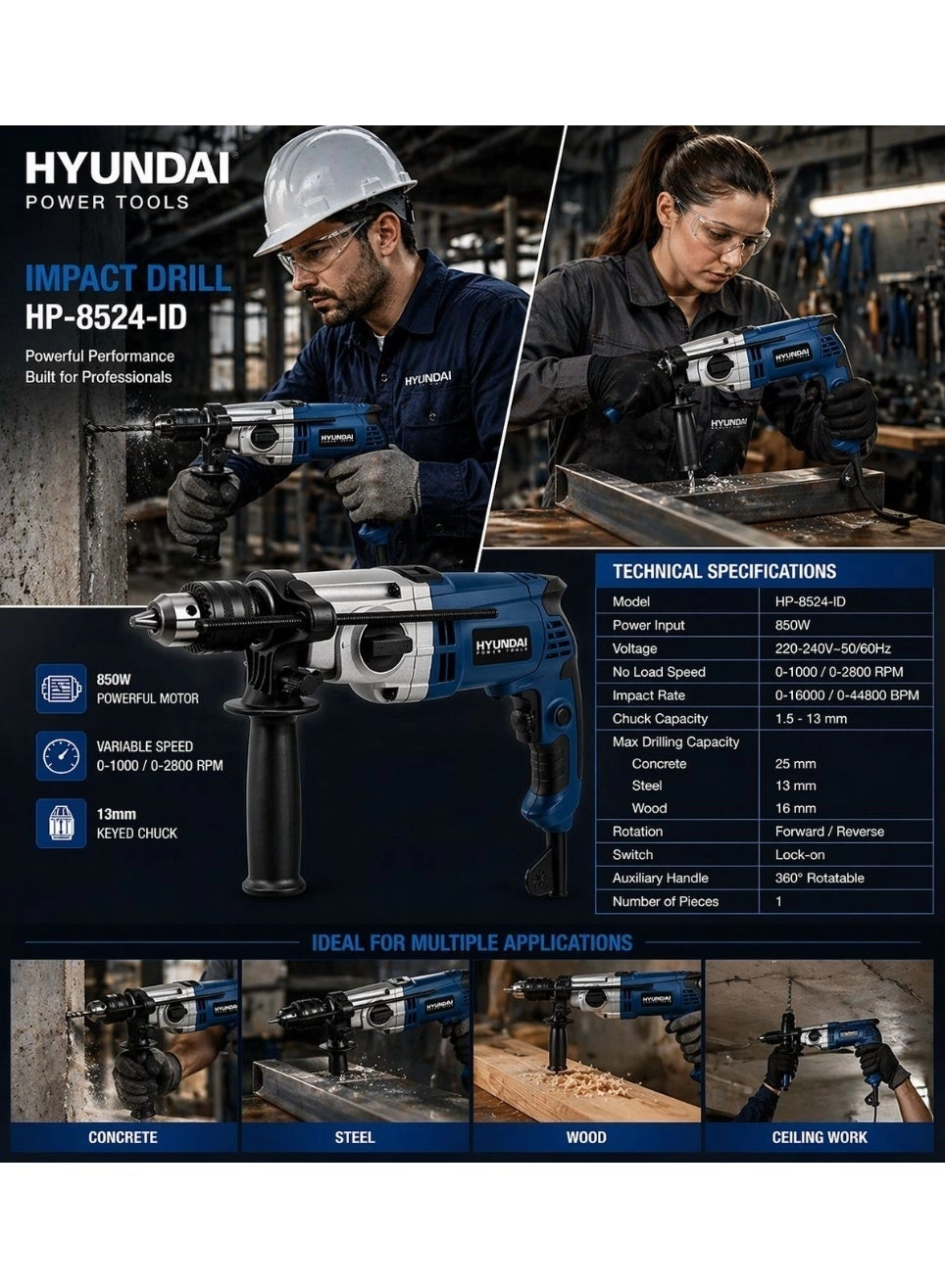 Hyundai 8524-ID - 850W 13mm