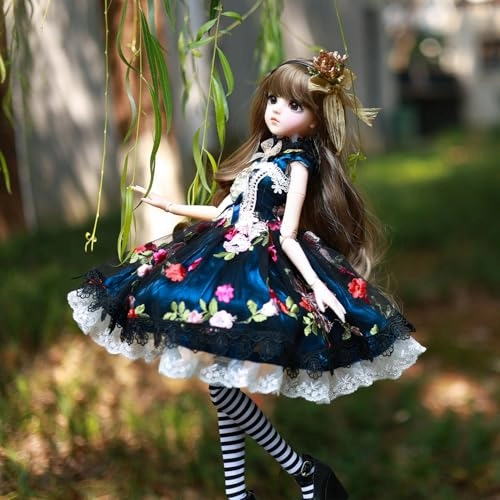 BJD Doll - Brown Curly Fringe Hair Beige Vest Set 22 Joints Ages 15+