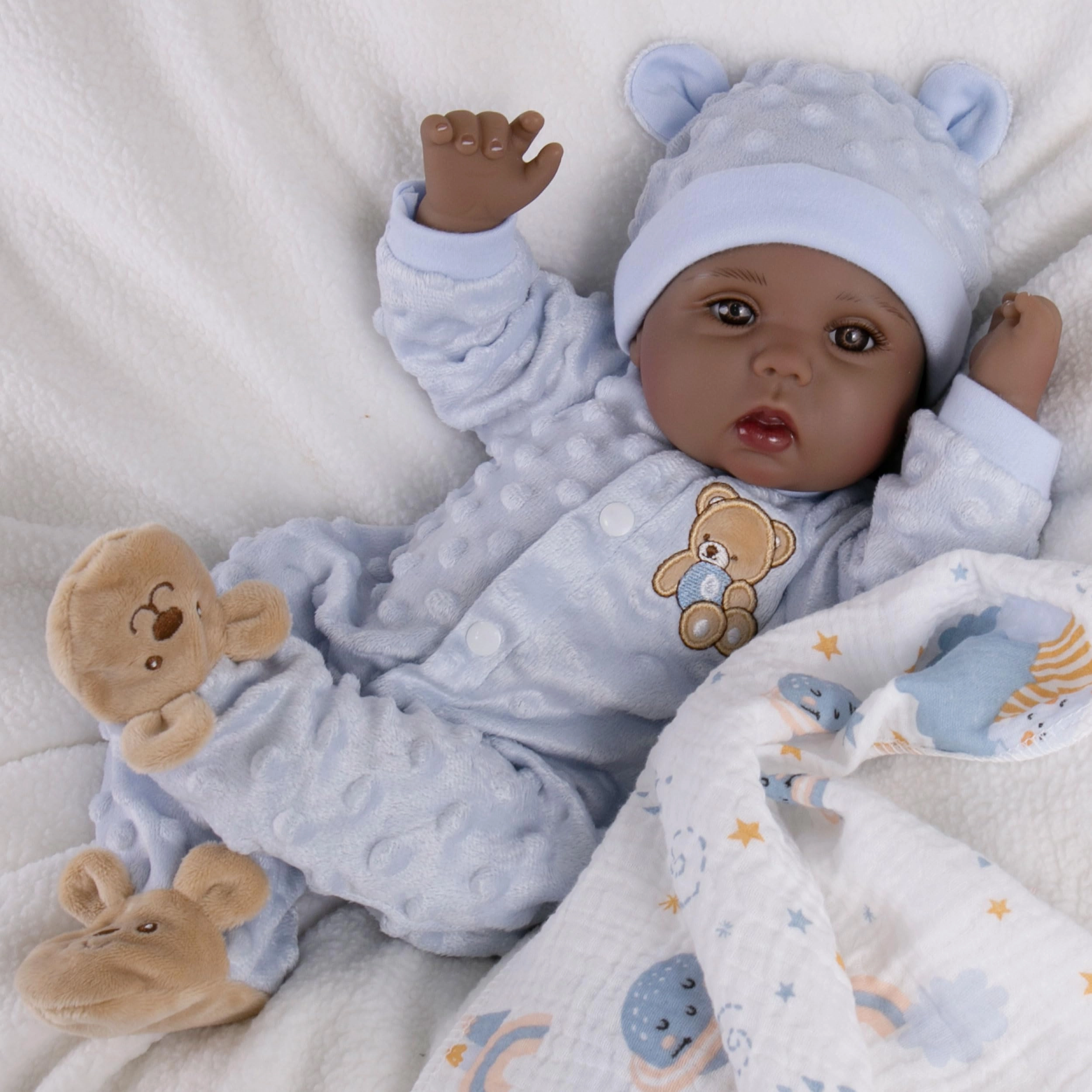Reborn Baby Doll - 18 Inch Silicone African American Ages 3+ Gift Set