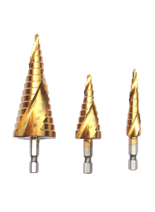 NIBEMINENT Spiral Grooved Step Drill Bit Set - Titanium Plated Gold/Silver