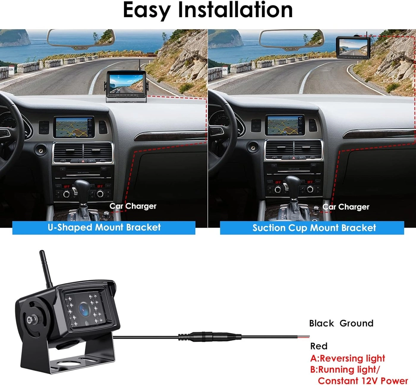 Digital Wireless 2 Backup Camera System - Night vision Wireless + 7’’ DVR Split Monitor - 7 Inches Touch Button