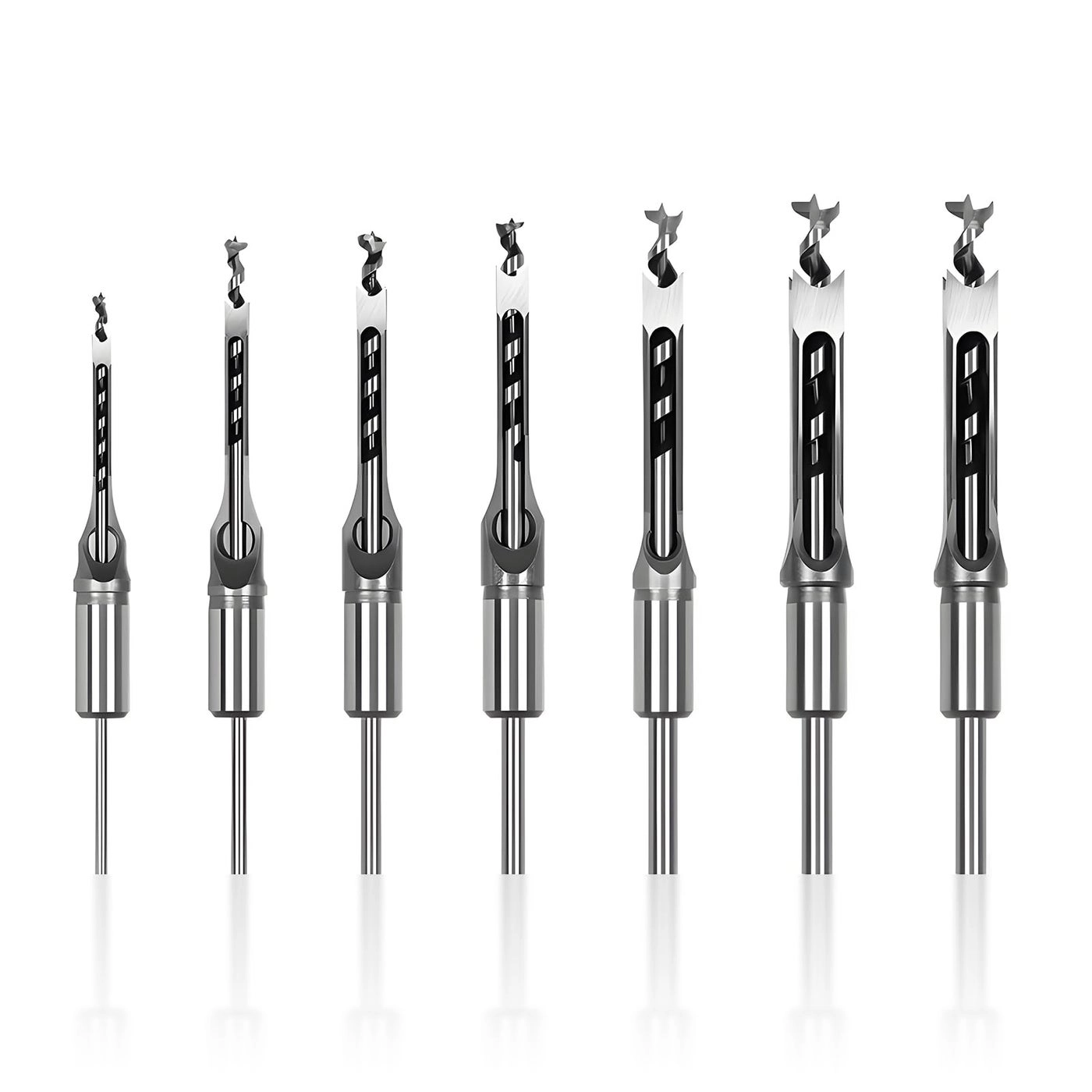 Flylin Square Hole Drill Bit Set - Hardened carbon steel 7Pcs 14in 516in 38in 12in 916in 58in 34in