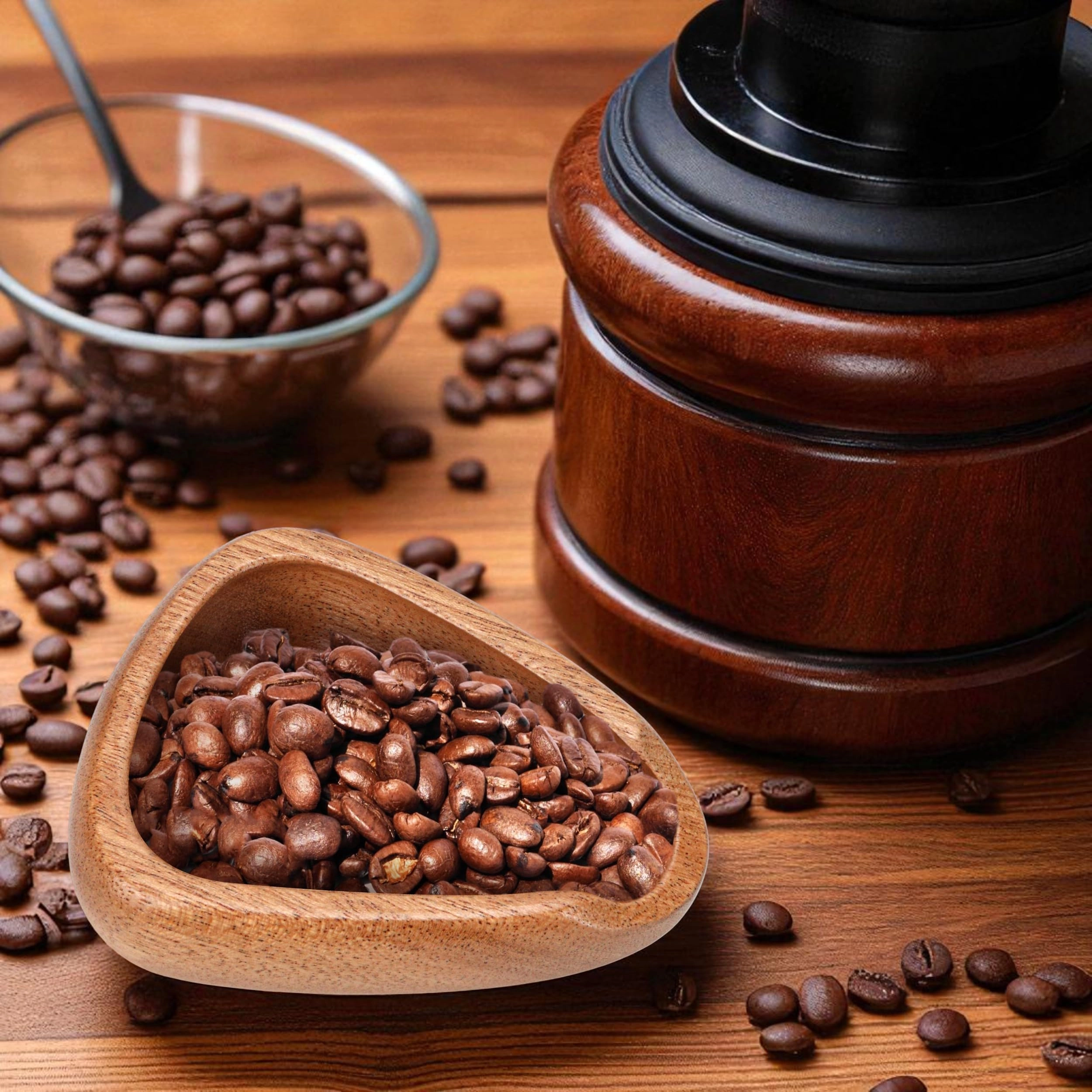 Coffee Bean Dosing Cup - Single Tray Walnut Wood