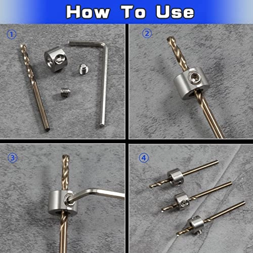 Drill Bit Depth Stop Collar Set - 304 Stainless Steel 12 Pcs 3-16mm