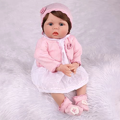 Newborn Doll - Vinyl Cotton Body White Dress Pink Coat