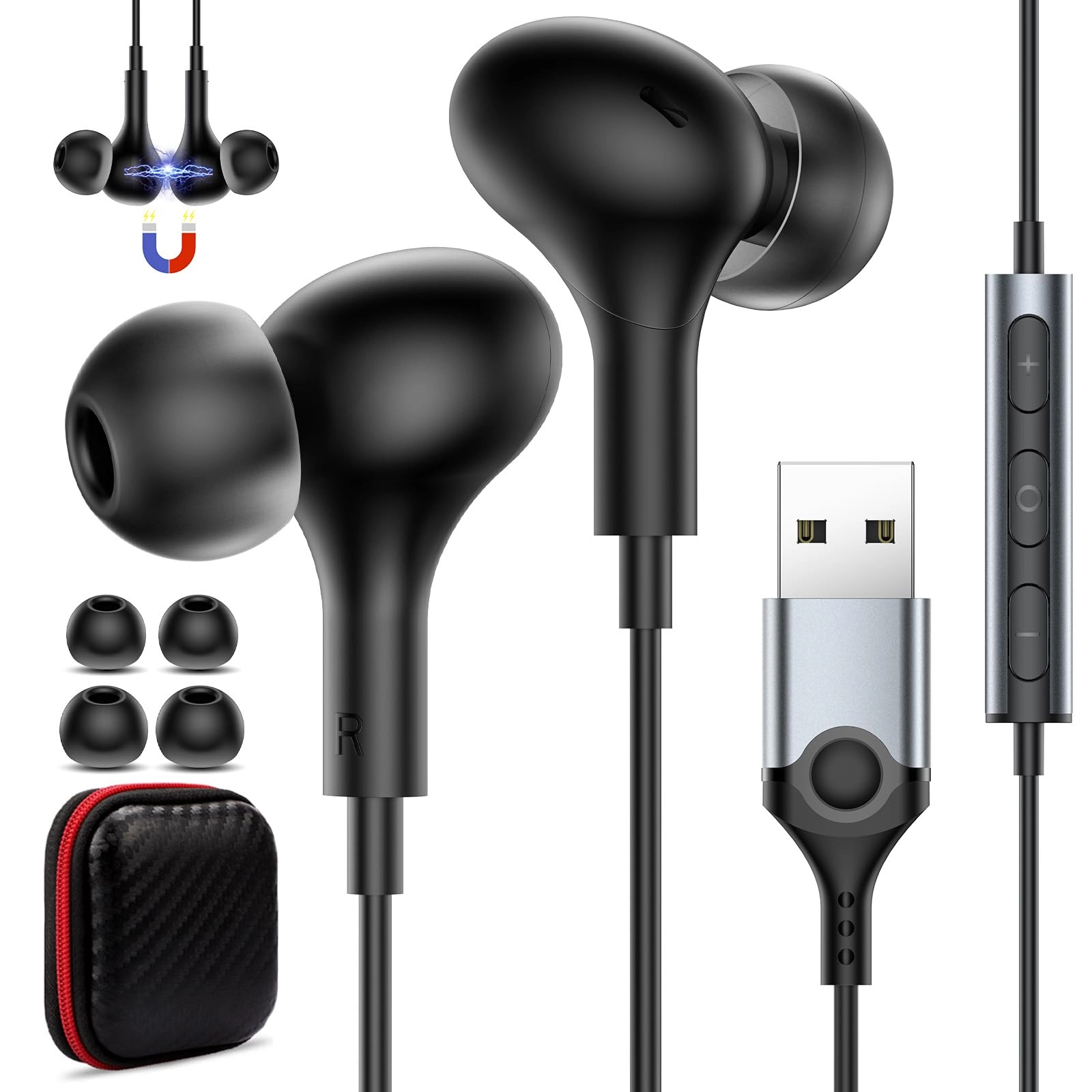 AlAUXAI USB Headphones Wired Earbud