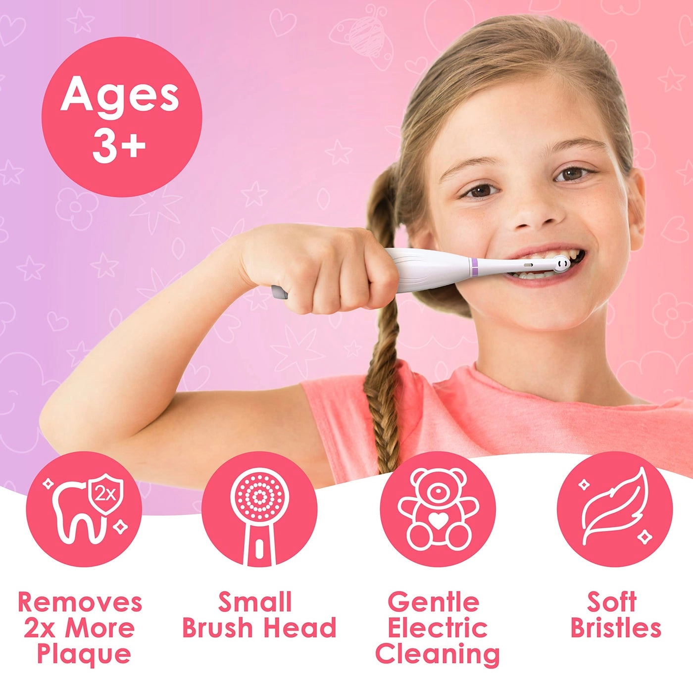 Kids’ Electric Toothbrush Set - Ages 3+ 2 Brush Heads 2-Minute Timer