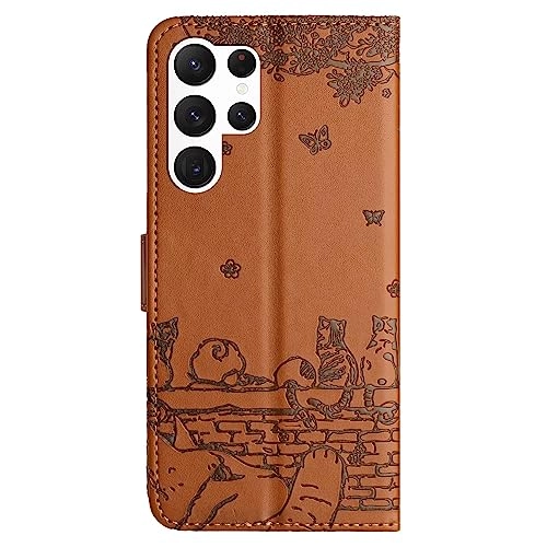 Cute Cat Case Wallet for Samsung Galaxy S22 Ultra - Leather