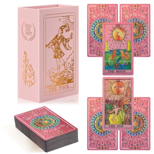 lrjrizzo Rider Waite Tarot Deck - 78 Cards Pink Gold Foil