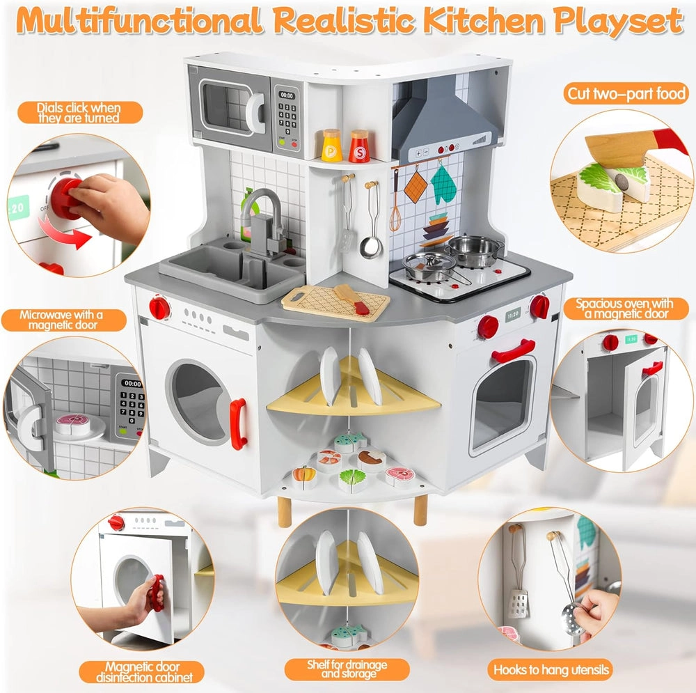 Luxury Kids Wooden Play Kitchen Set (5551007-BL-20131)