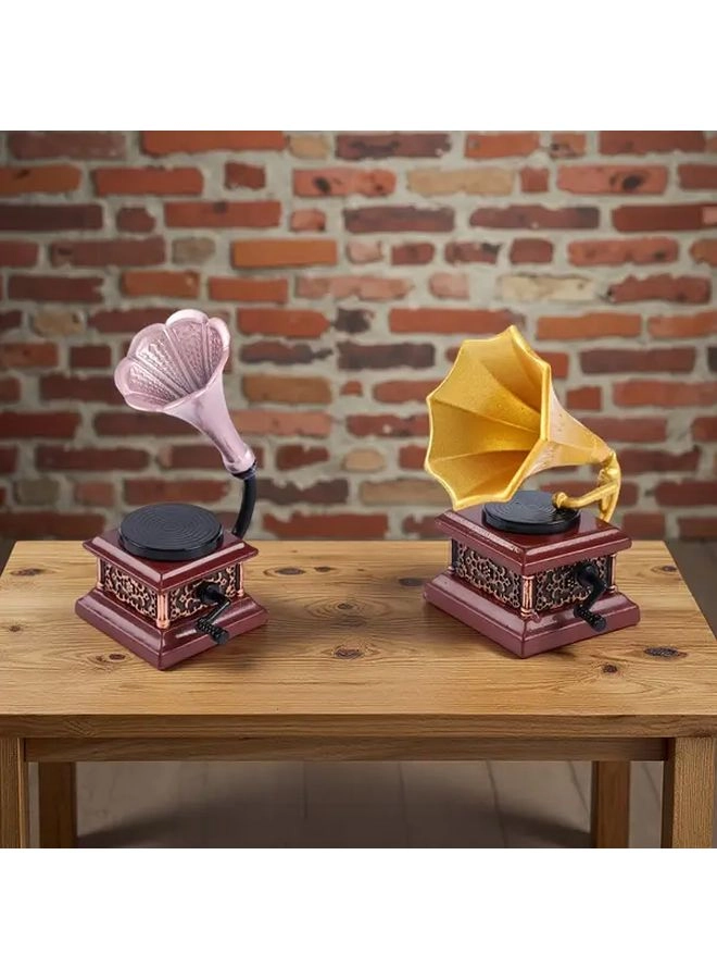 Generic Small Gramophone - Miniature Replica Rotatable Golden Horn