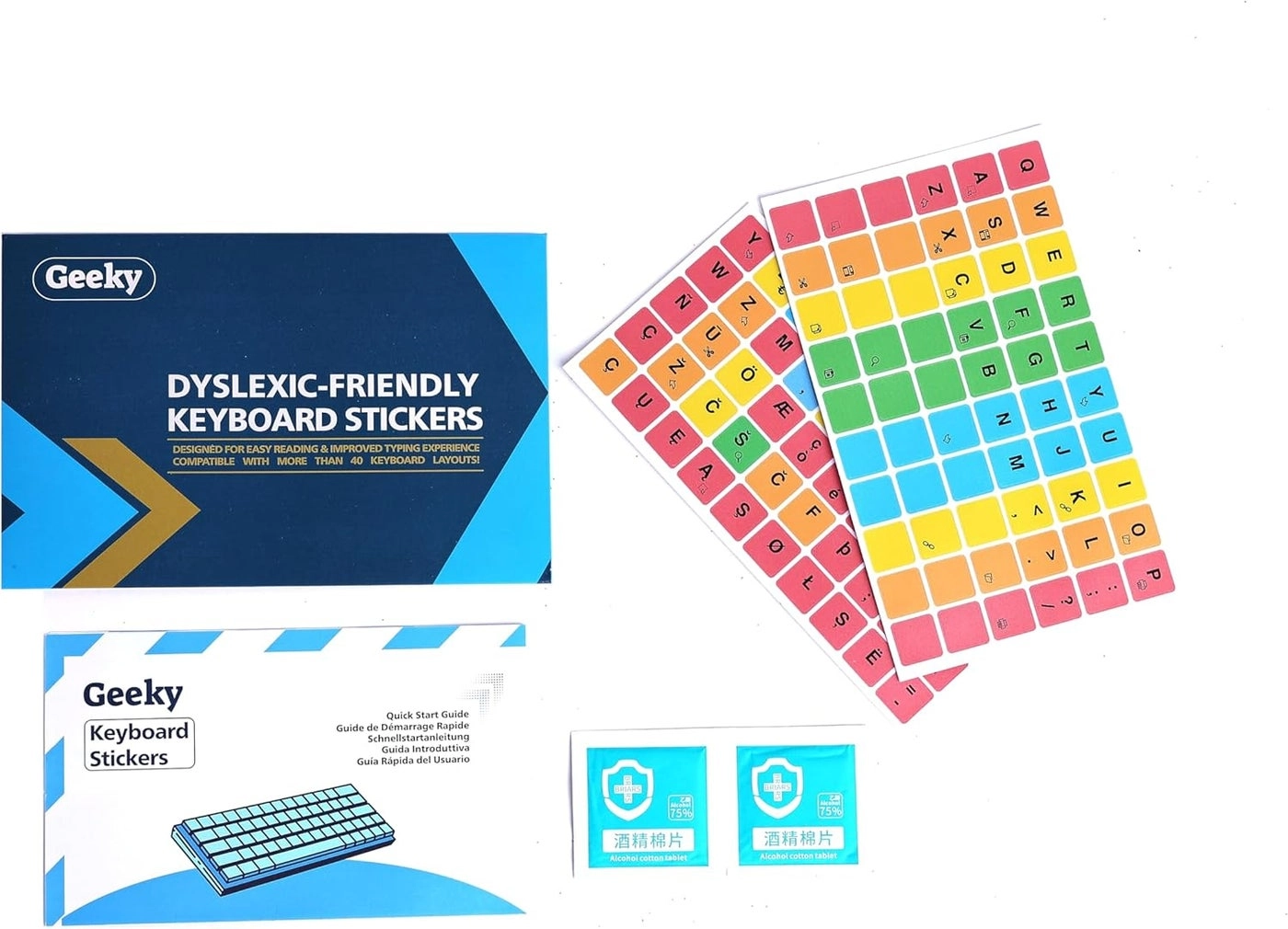 DyslexicFriendly Keyboard Stickers - ColorCoded 14 mm