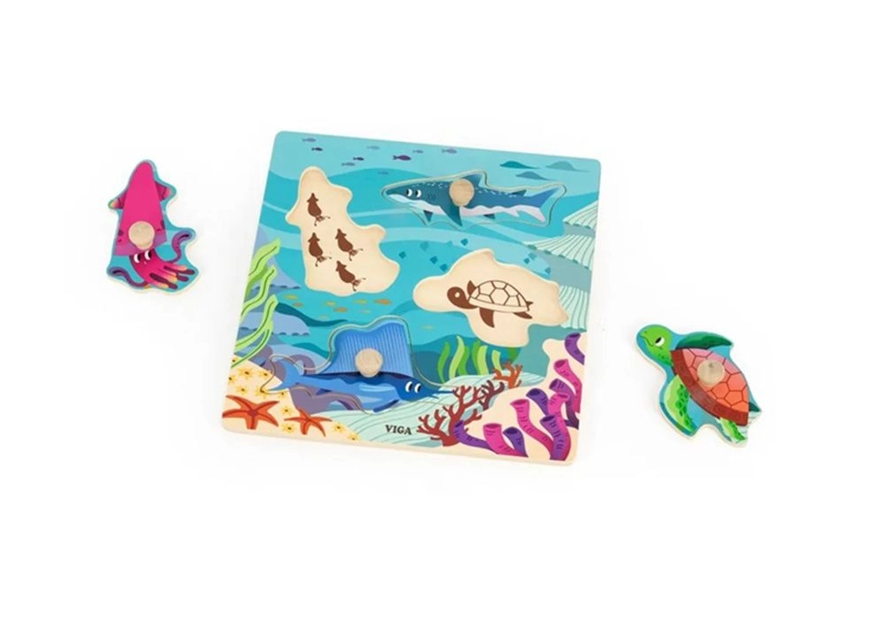 VIGA Sea Animals 4 Piece Knob Puzzle - 1+