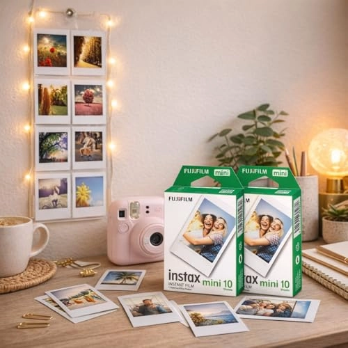 INSTAX Mini 12 + INSTAX Mini Film - 54mm x 86mm + Clear Glitter Protective Camera Case + Mini Photo Album - 64-Pocket + Hanging Wall Photo Display