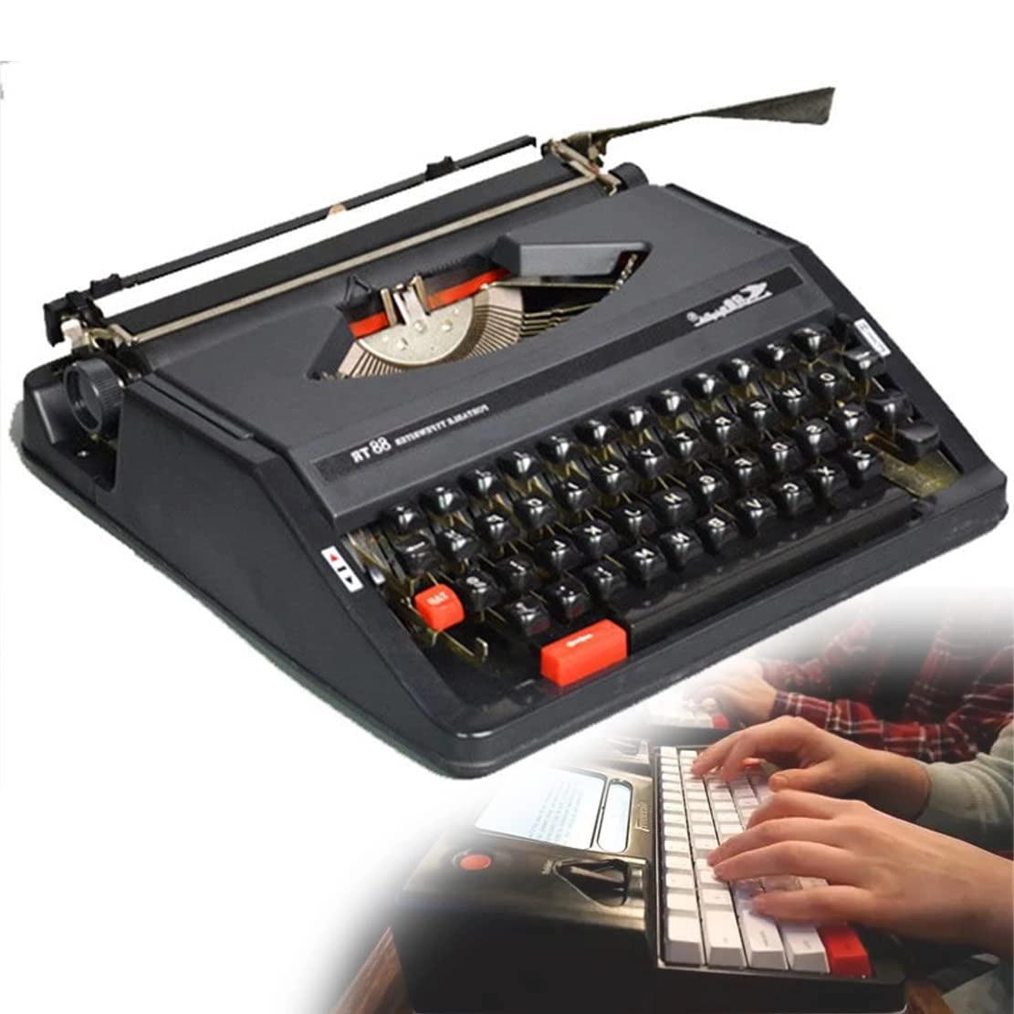 HUANBS Traditional Old Fashioned Mechanical Typewriter - Black & White Double Ribbon