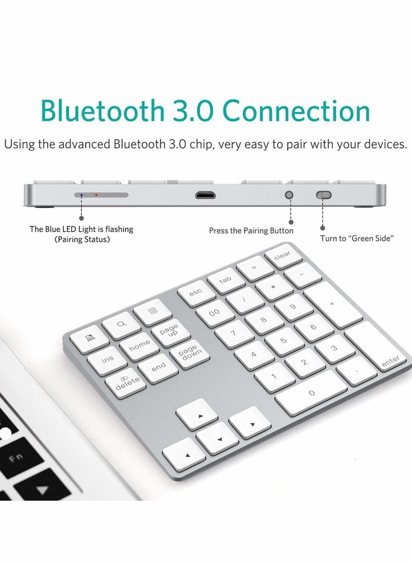 Bluetooth Number Pad - 34-Keys Rechargeable Bluetooth 3.0