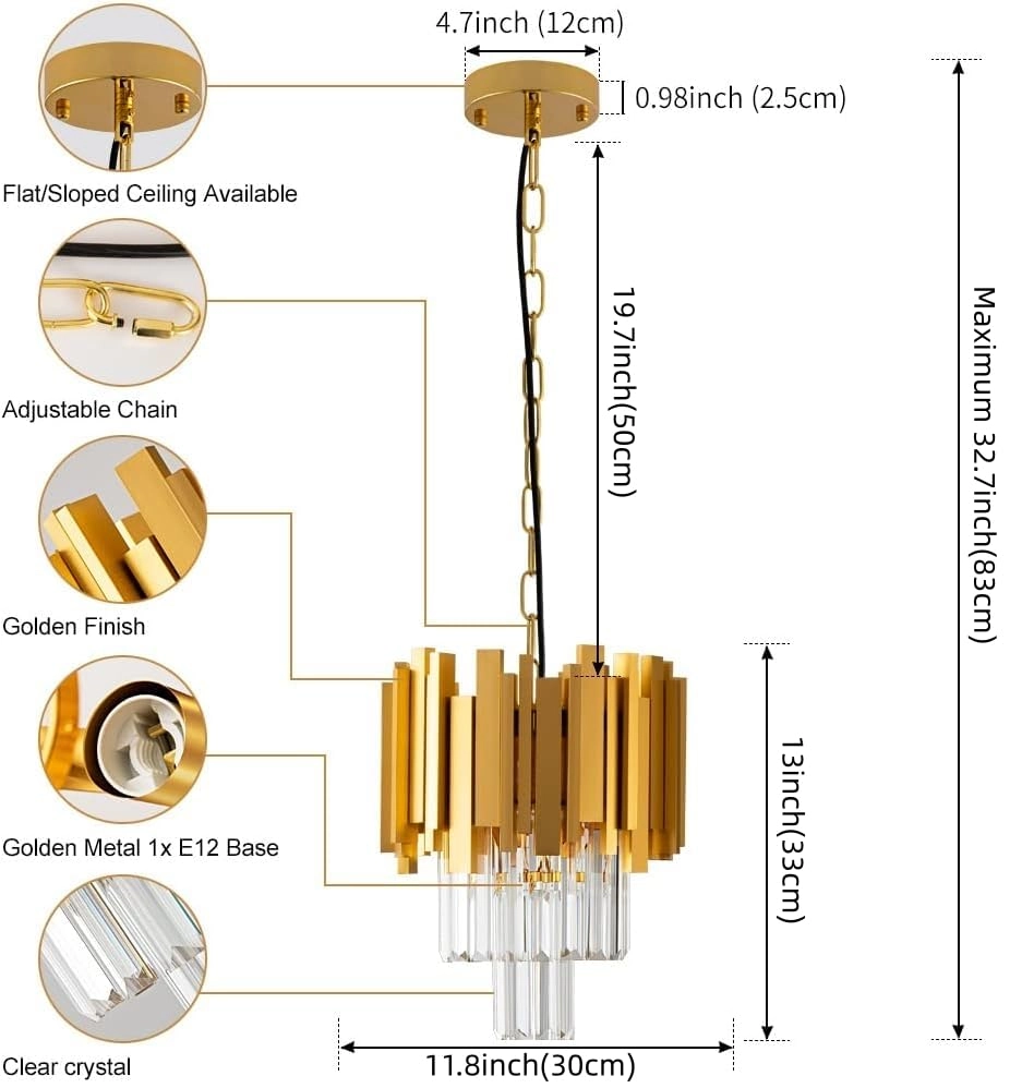 Modern Crystal Chandelier - 13 inches 19.7 inches