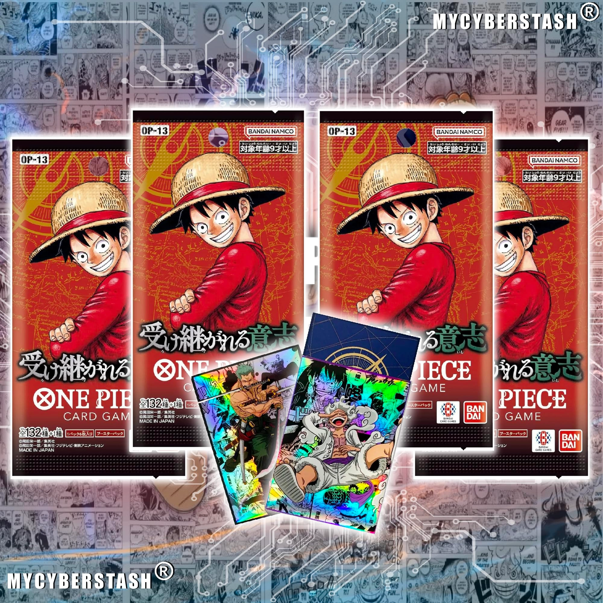 BANDAI NAMCO Entertainment OP-13 - 4 Packs Japanese + Holographic Sleeves