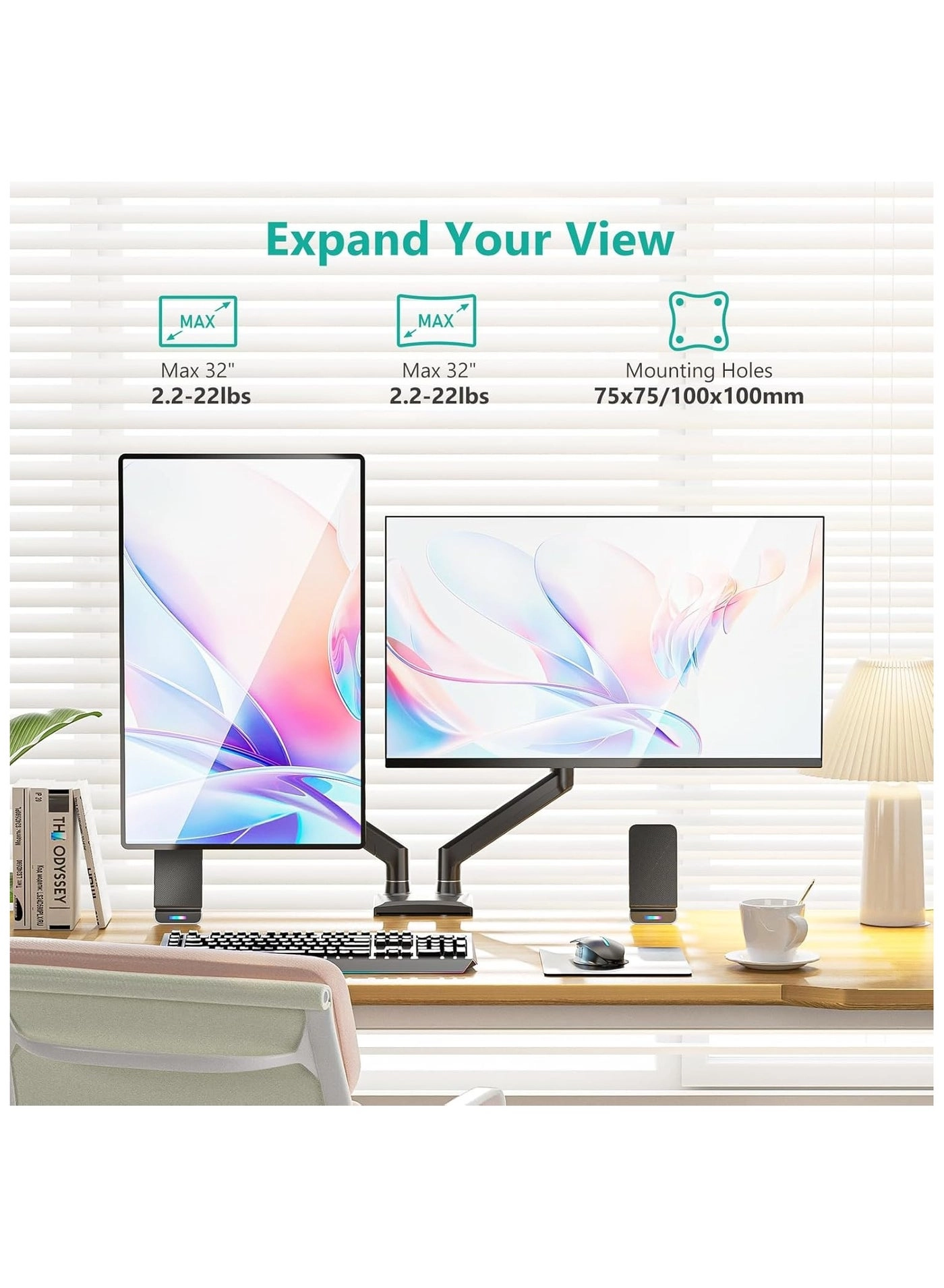 Dual Monitor Mount - 2 Monitors 32" 100x100mm