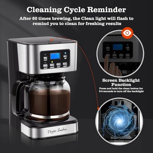Programmable Coffee Maker - 12 Cups Pause & Serve Brewing Strength Adjustment