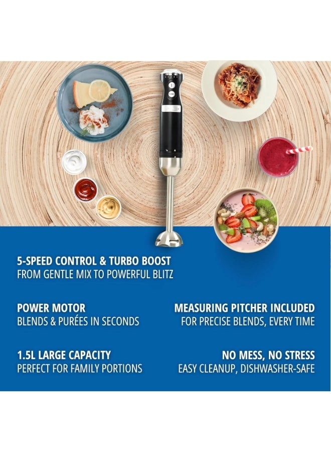 Retro Hand Blender - Stainless Steel, Turbo Mode, Soft Grip