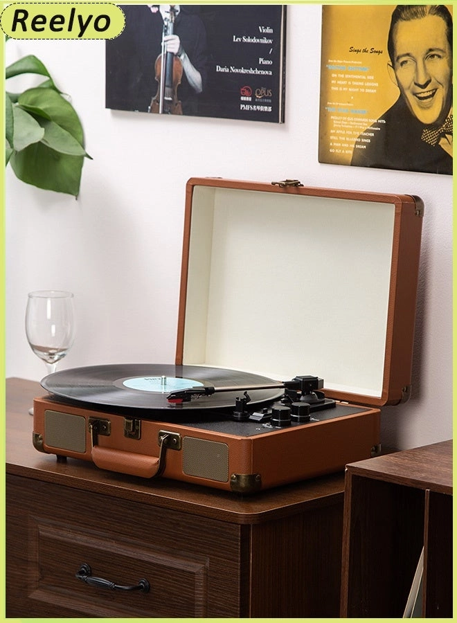 Retro Vinyl Turntable Record Player - 3 Speed Bluetooth 5.4 Portable Suitcase