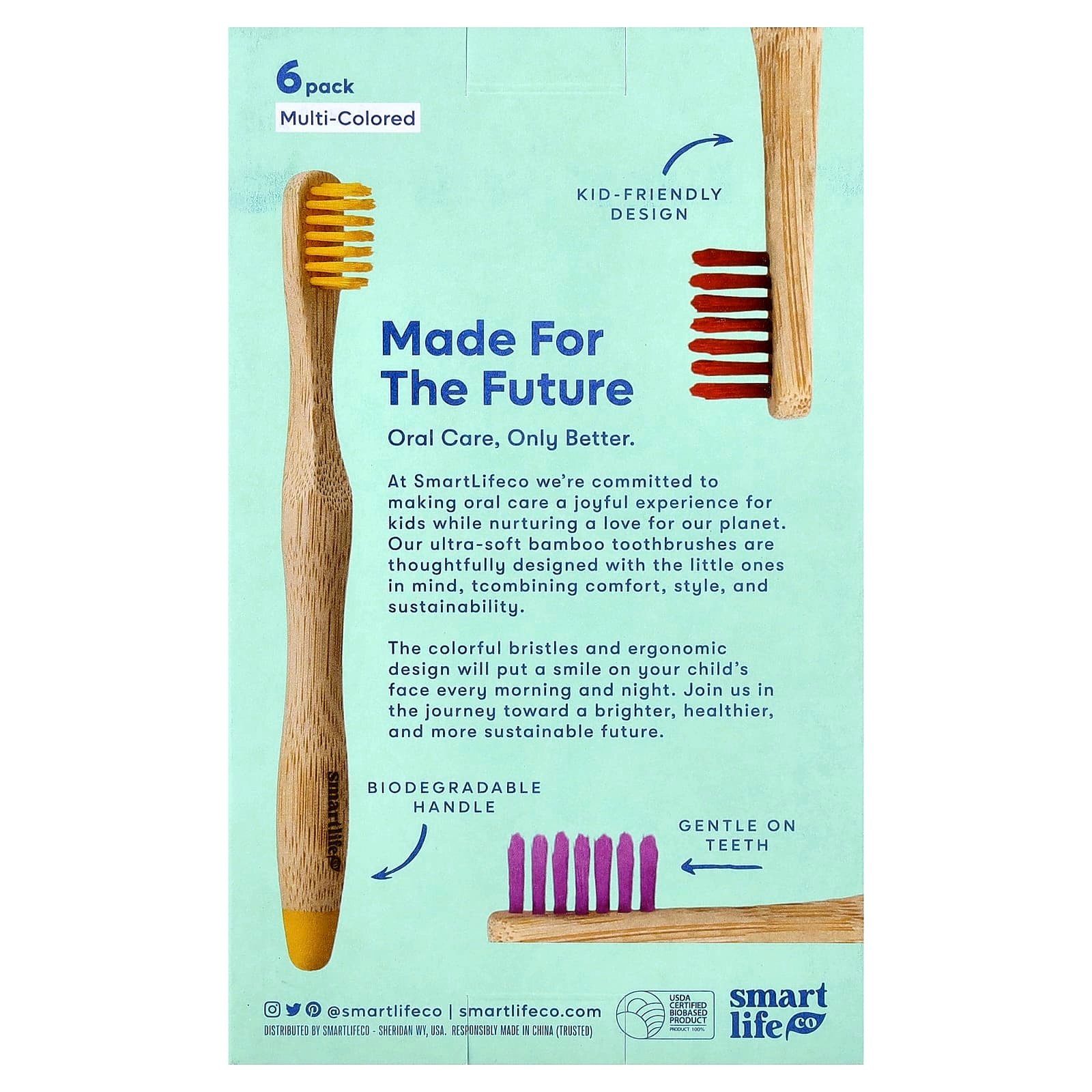 Kids Bamboo Toothbrushes - Multi-Colored 6-Piece Pack