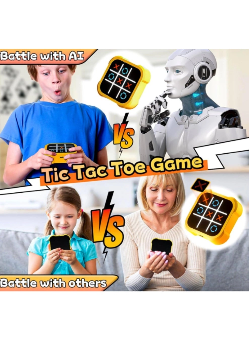 Electronic Tic Tac Toe Handheld Game - yellow Upto 30 Mins