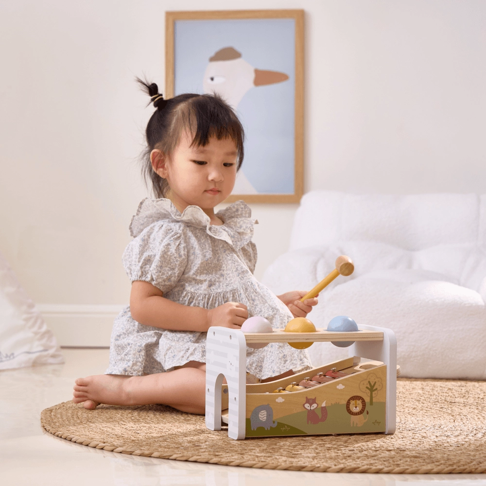 2-In-1 Wooden Pounding Bench And Xylophone - Suitable for 18 months and above