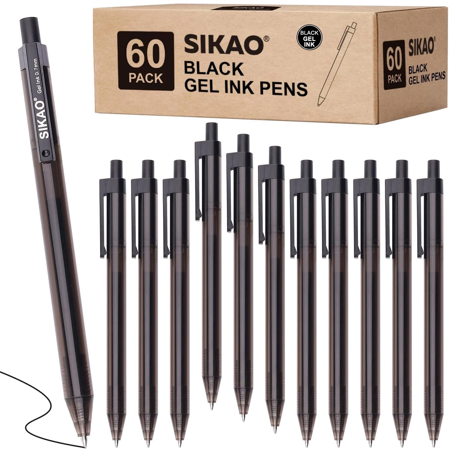 Sikao office Black gel pens - 60 Pack 0.7mm