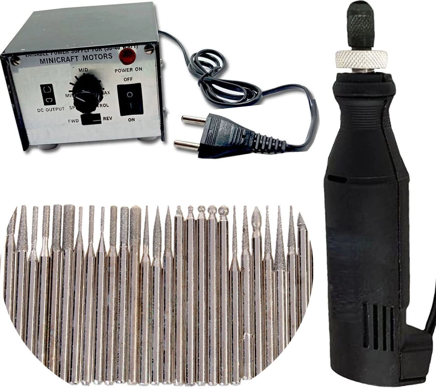 DIY Crafts Burr Bits - 75x + Diamond Burr + Mini Drill Machine + Speed And Direction Control Stabilizer - 12V