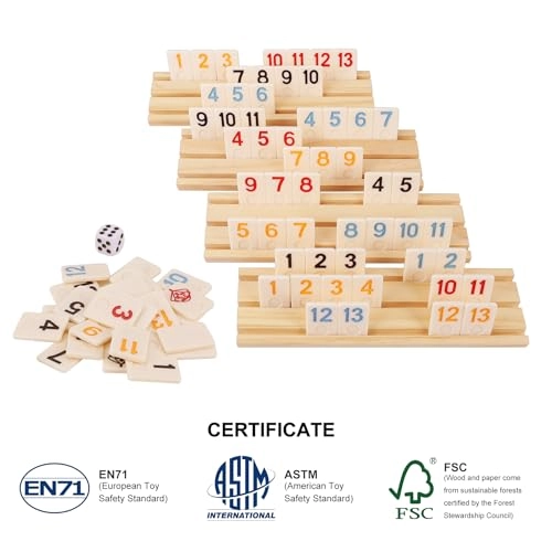 Rummy Cube Game Set - 106 Tiles 4 Wooden Trays Portable Case