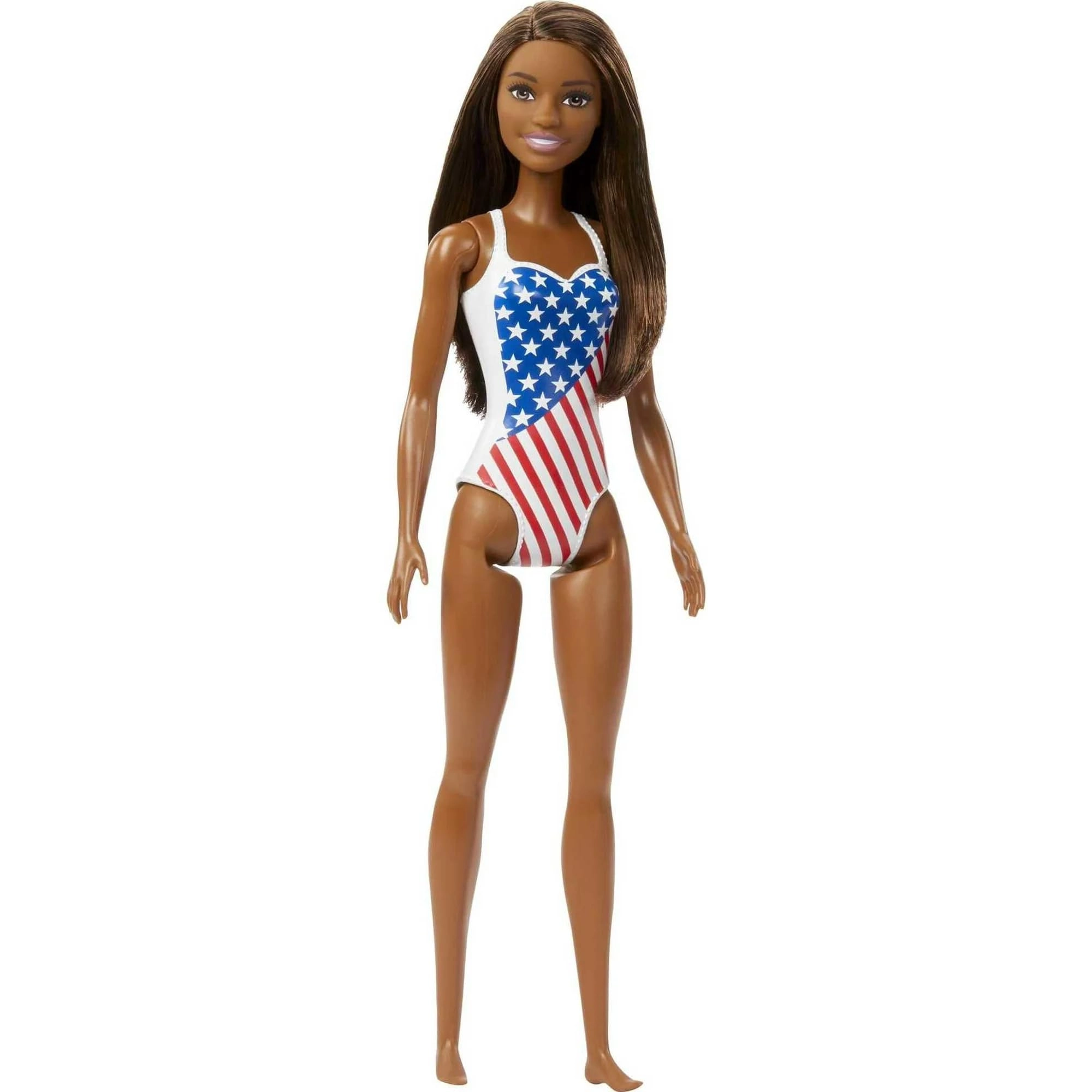 Mattel Barbie Flag Beach - Stars and Stripes Swimsuit Brunette Ages 3+